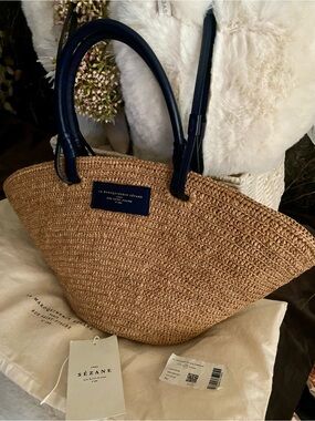 Sezane Justine Raffia Basket Bag in Navy ⚜️